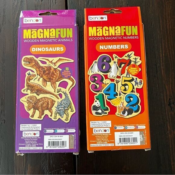 Wooden Magnetics dinosaurs & Numbers set of 2 - Picture 1 of 2